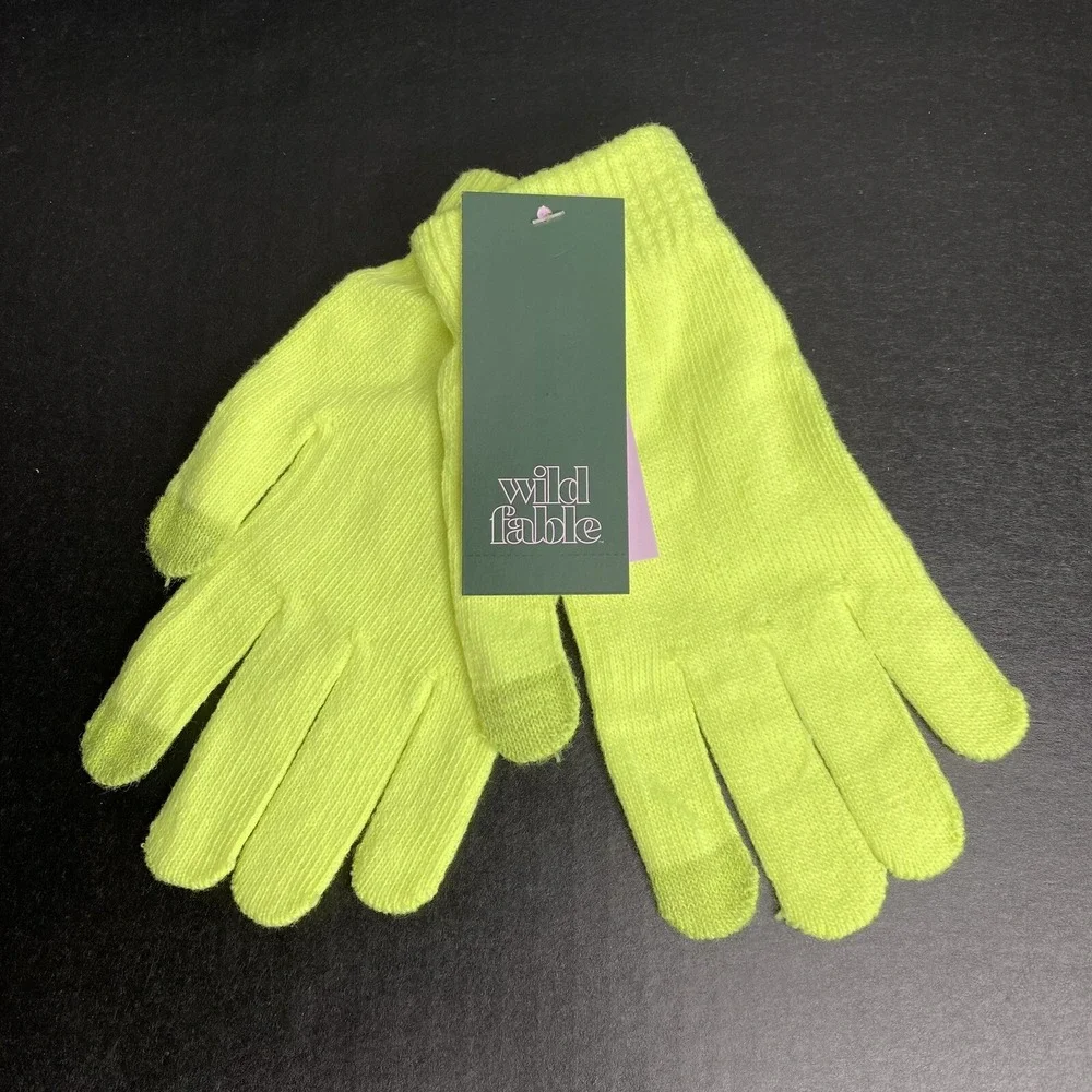Tech Gloves Women One Size Neon Yellow Knit Touchscreen Cyberpunk Streetwear